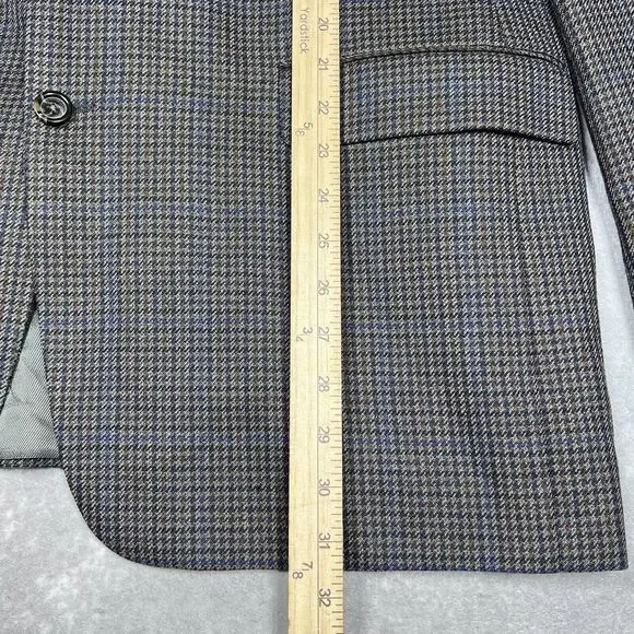 Burberry London Blazer 44R Gray Plaid Kensington 100% Wool Suit Two Buttons